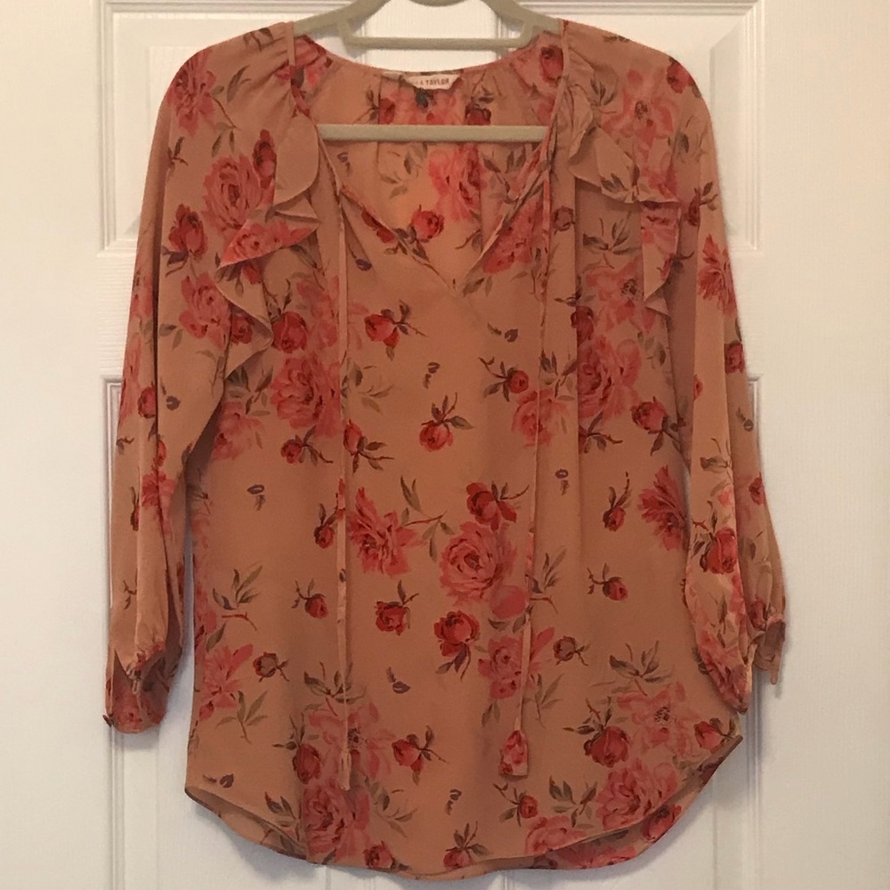 Rebecca Taylor Rose Pattern Peasant Blouse